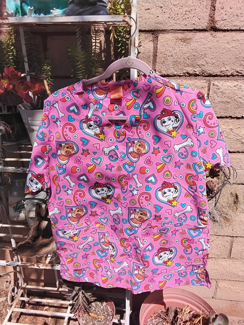Nickelodeon Pink Multicolor Cartoon Scrub Top